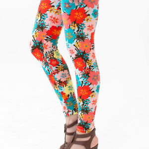 Aqua Vintage Floral Adult Leggings